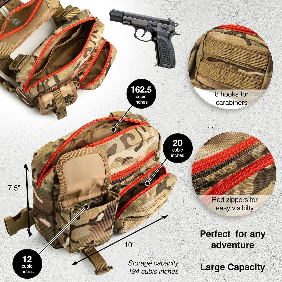 Tactical Chest Rig for Men and Women - Versatile EDC Chest Bag for Hunting Fishing Hiking and All Outdoor Pursuits - Lightweight Harness Pack Vest Suitable for Running