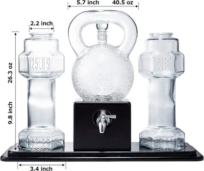 Kettlebell &amp; Dumbbell Whiskey &amp; Wine Dispenser Set