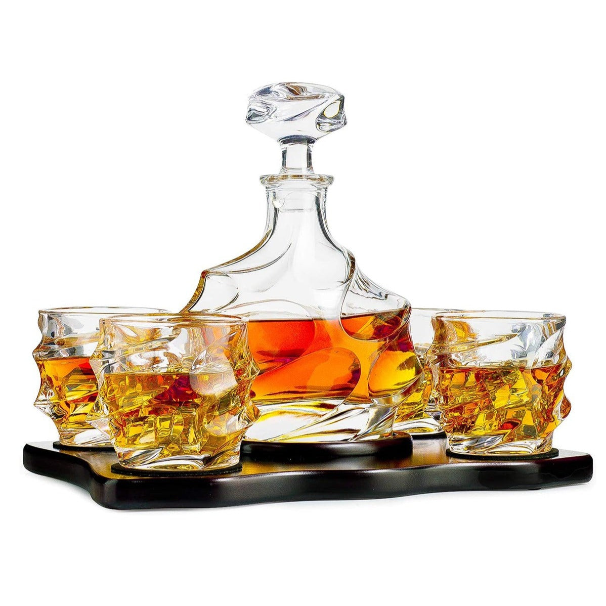 Mountain Decanter with 4 Glasses and Wood Tray