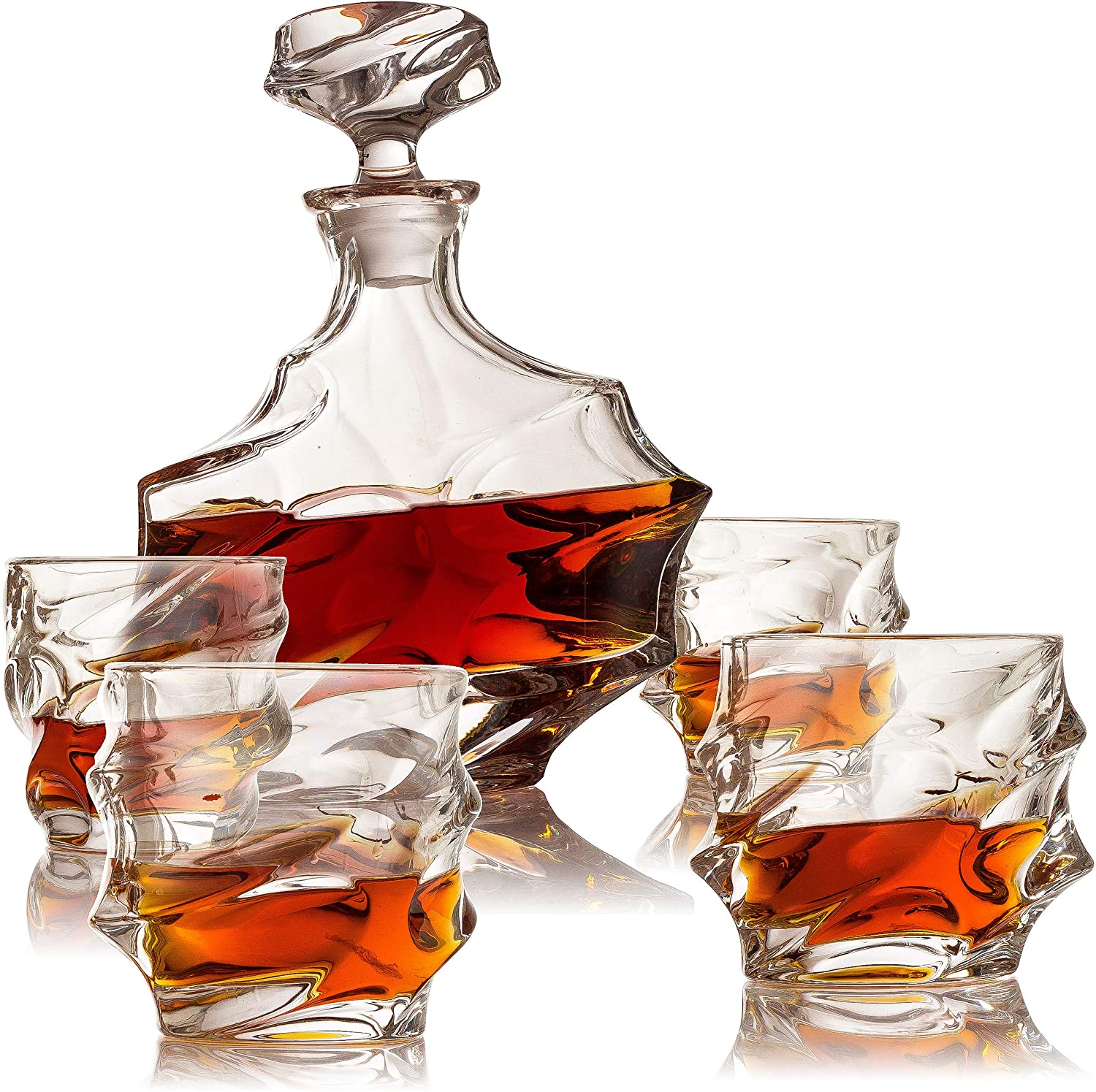 Mountain Decanter with 4 Glasses and Wood Tray